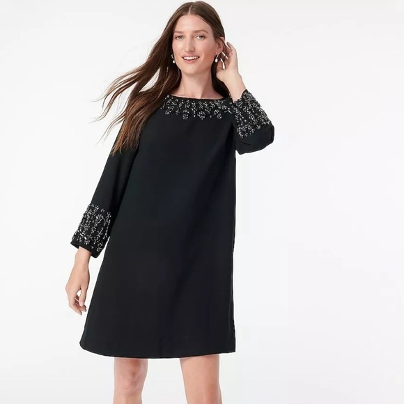 J. Crew Dresses & Skirts - NWT J. Crew Embellished Black Shift Dress Sz 4